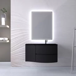 Castorama Ensemble Vague L.104 Cm Meuble Sous Vasque Noir Mat à Suspendre + Complément Gauche + Plan Vasque Verre Noir Mat