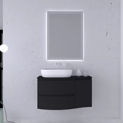 Castorama Ensemble Vague L.104 Cm Meuble Sous Vasque Noir Mat à Suspendre + Plan De Toilette + Complément Droit