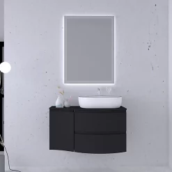 Castorama Ensemble Vague L.104 Cm Meuble Sous Vasque Noir Mat à Suspendre + Plan De Toilette + Complément Gauche