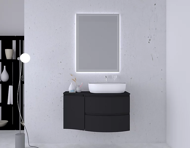 Castorama Ensemble Vague L.104 Cm Meuble Sous Vasque Noir Mat à Suspendre + Plan De Toilette + Complément Gauche 3 Castorama Ensemble Vague L.104 Cm Meuble Sous Vasque Noir Mat à Suspendre + Plan De Toilette + Complément Gauche