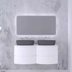 Castorama Ensemble Vague L.138 Cm Meuble Sous Vasque à Suspendre Blanc Mat + Plan De Toilette Double Blanc Mat