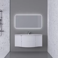 Castorama Ensemble Vague L.138 Cm Meuble Sous Vasque à Suspendre Blanc Mat + Plan Vasque Central Résine Blanc