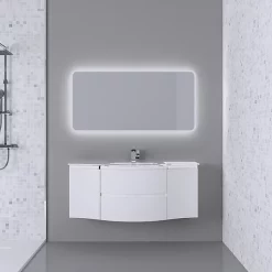 Castorama Ensemble Vague L.138 Cm Meuble Sous Vasque à Suspendre Blanc Mat + Plan Vasque Central Verre Blanc