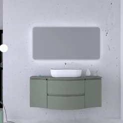 Castorama Ensemble Vague L.138 Cm Meuble Sous Vasque à Suspendre Kaki Mat + Plan De Toilette Central