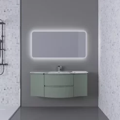 Castorama Ensemble Vague L.138 Cm Meuble Sous Vasque à Suspendre Kaki Mat + Plan Vasque Central Verre Blanc