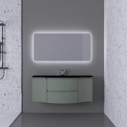 Castorama Ensemble Vague L.138 Cm Meuble Sous Vasque à Suspendre Kaki Mat + Plan Vasque Central Verre Noir Mat