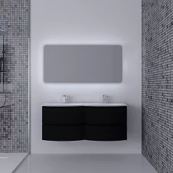 Castorama Ensemble Vague L.138 Cm Meuble Sous Vasque à Suspendre Noir Mat + Plan Double Vasque Résine Blanc