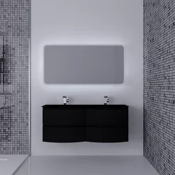 Castorama Ensemble Vague L.138 Cm Meuble Sous Vasque à Suspendre Noir Mat + Plan Double Vasque Verre Noir Mat