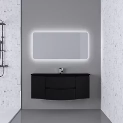 Castorama Ensemble Vague L.138 Cm Meuble Sous Vasque à Suspendre Noir Mat + Plan Vasque Central Verre Noir Mat