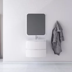 Castorama Ensemble Vague L.70 Cm Meuble Sous Vasque Blanc Mat à Suspendre + Plan Vasque Résine Blanc