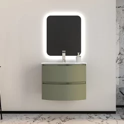 Castorama Ensemble Vague L.70 Cm Meuble Sous Vasque Kaki Mat à Suspendre + Plan Vasque Verre Blanc