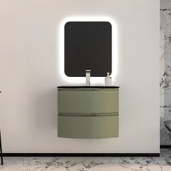 Castorama Ensemble Vague L.70 Cm Meuble Sous Vasque Kaki Mat + Plan Vasque Verre Noir Mat