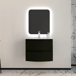 Castorama Ensemble Vague L.70 Cm Meuble Sous Vasque Noir Mat à Suspendre + Plan Vasque Résine Blanc