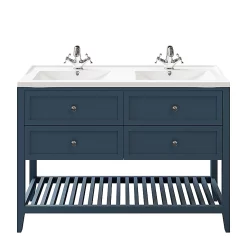 Castorama Meuble Sous Vasque à Poser 4 Tiroirs GoodHome Perma Bleu 120 Cm + Plan Double Vasque Lana