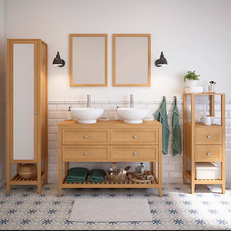 Meuble Sous Vasque à Poser 4 Tiroirs GoodHome Perma Bois 120 Cm + Plan De Toilette GoodHome Perma Placage Chêne 3 Meuble Sous Vasque à Poser 4 Tiroirs GoodHome Perma Bois 120 Cm + Plan De Toilette GoodHome Perma Placage Chêne