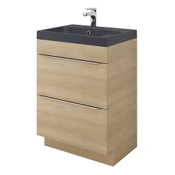 Castorama Meuble Sous Vasque à Poser GoodHome Imandra Bois Chêne 60 Cm + Plan Vasque Noir GoodHome Mila 60 Cm
