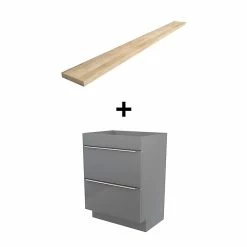 Castorama Meuble Sous Vasque à Poser GoodHome Imandra Gris 60 Cm + Plan De Toilette Hartland 183 Cm (à Redécouper)