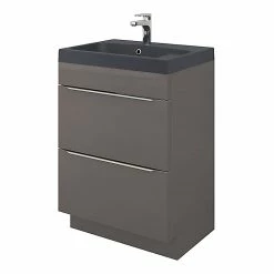 Castorama Meuble Sous Vasque à Poser GoodHome Imandra Gris 60 Cm + Plan Vasque Noir GoodHome Mila 60 Cm