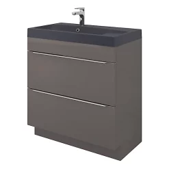 Castorama Meuble Sous Vasque à Poser GoodHome Imandra Gris 80 Cm + Plan Vasque Noir GoodHome Mila 80 Cm