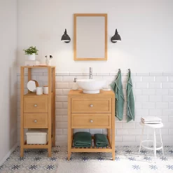 Meuble Sous Vasque à Poser GoodHome Perma Chêne 60 Cm + Plan De Toilette GoodHome Perma Placage Chêne