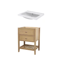 Meuble Sous Vasque à Poser GoodHome Perma Chêne 60 Cm + Plan Vasque Blanc GoodHome Nira