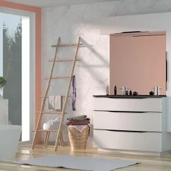 Castorama Meuble Sous Vasque à Poser Pamili Blanc Mat 120 Cm + Plan Double Vasque En Résine Noir