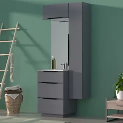 Castorama Meuble Sous Vasque à Poser Pamili Gris Anthracite Brillant 60 Cm + Plan Vasque En Résine Blanc