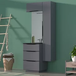 Castorama Meuble Sous Vasque à Poser Pamili Gris Anthracite Brillant 60 Cm + Plan Vasque En Résine Noir