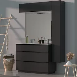 Castorama Meuble Sous Vasque à Poser Pamili Noir Mat 120 Cm + Plan Double Vasque En Résine Blanc