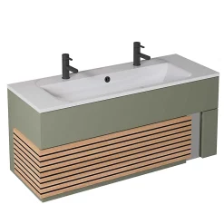 Castorama Meuble Sous Vasque à Suspendre Archi Fougère Mat 120 Cm + Plan Vasque En Céramyl Pour 2 Mitigeurs