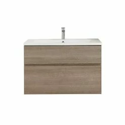 Castorama Meuble Sous Vasque à Suspendre Calao Aspect Chêne Clair 90 Cm + Plan Vasque En Céramique Blanche