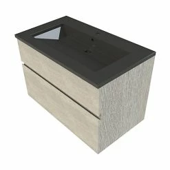 Castorama Meuble Sous Vasque à Suspendre Calao Aspect Chêne Clair 90 Cm + Plan Vasque En Résine Noir