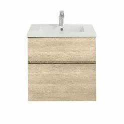 Castorama Meuble Sous Vasque à Suspendre Calao Aspect Chêne Naturel 60 Cm + Plan Vasque En Céramique Blanche