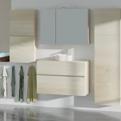 Castorama Meuble Sous-vasque à Suspendre Calao Aspect Chêne Naturel 90 Cm + Plan De Toilette