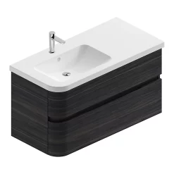 Castorama Meuble Sous Vasque à Suspendre Cooke & Lewis Voluto Aspect Noyer Foncé 108 Cm + Plan Vasque En Résine Blanc Version Gauche