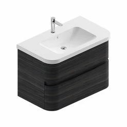 Castorama Meuble Sous Vasque à Suspendre Cooke & Lewis Voluto Aspect Noyer Foncé 85 Cm + Plan Vasque En Résine Blanc