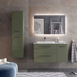 Castorama Meuble Sous Vasque à Suspendre Cygnus Bath Teha L. 105 Cm Vert Bosque + Plan Vasque Semi-encastré Résine Blanc