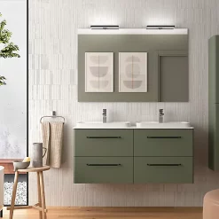 Castorama Meuble Sous Vasque à Suspendre Cygnus Bath Teha L. 120 Cm Vert Bosque + Plan Double Vasque Semi-encastré Résine Blanc