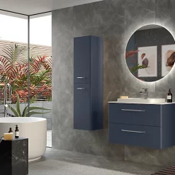 Castorama Meuble Sous Vasque à Suspendre Cygnus Bath Teha L. 80 Cm Bleu Nuit + Plan Vasque Semi-encastré Résine Blanc