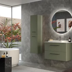 Castorama Meuble Sous Vasque à Suspendre Cygnus Bath Teha L. 80 Cm Vert Bosque + Plan Vasque Semi-encastré Résine Blanc