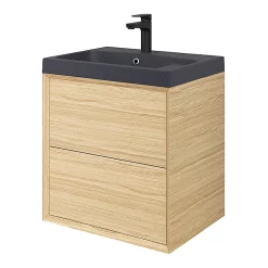 Castorama Meuble Sous Vasque à Suspendre GoodHome Avela Placage Chêne 60 Cm + Plan Vasque En Résine Noir Mila