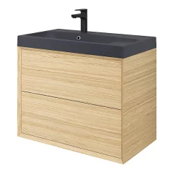 Castorama Meuble Sous Vasque à Suspendre GoodHome Avela Placage Chêne 80 Cm + Plan Vasque En Résine Noir Mila