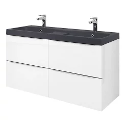 Castorama Meuble Sous Vasque à Suspendre GoodHome Imandra Blanc 120 Cm + Plan Double Vasque Noir GoodHome Mila 120 Cm