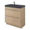 Castorama Meuble Sous Vasque à Suspendre GoodHome Imandra Bois Chêne 80 Cm + Plan Double Vasque Noir GoodHome Mila 80 Cm