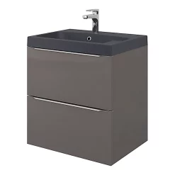Castorama Meuble Sous Vasque à Suspendre GoodHome Imandra Gris 60 Cm + Plan Vasque Noir GoodHome Mila 60 Cm