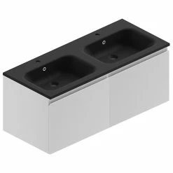 Castorama Meuble Sous Vasque à Suspendre Pura Blanc 120 Cm + Plan Double Vasque En Résine Noir