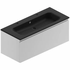 Castorama Meuble Sous Vasque à Suspendre Pura Blanc 120 Cm + Plan Vasque En Résine Noir