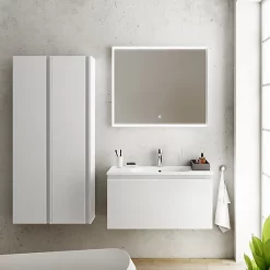 Castorama Meuble Sous Vasque à Suspendre Pura Blanc 90 Cm + Plan Vasque En Résine Blanc Mat