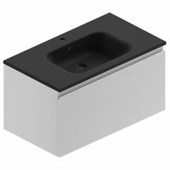 Castorama Meuble Sous Vasque à Suspendre Pura Blanc 90 Cm + Plan Vasque En Résine Noir