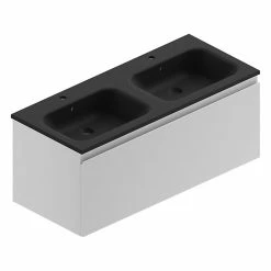 Castorama Meuble Sous Vasque à Suspendre Pura Blanc Mat 120 Cm + Plan Double Vasque En Résine Noir Mat